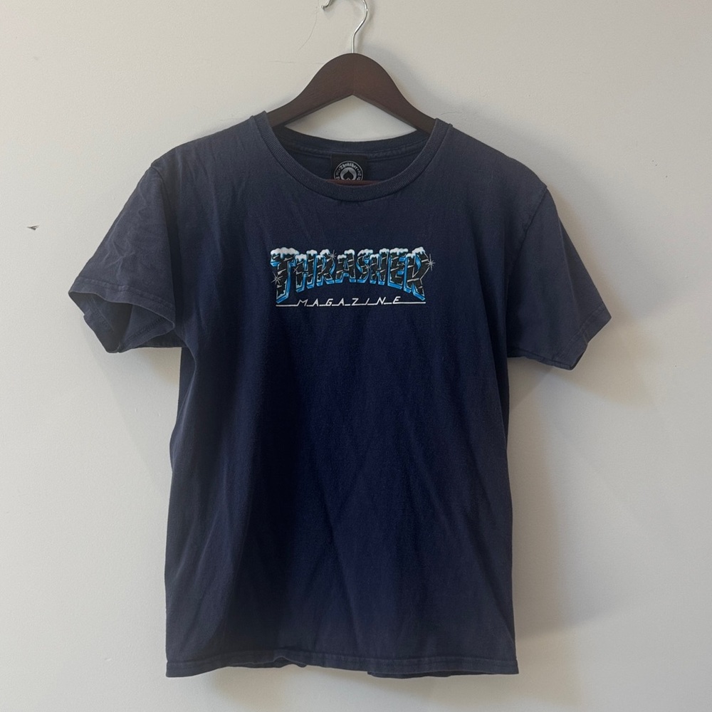 Thrasher Navy Tee with Blue and White Logo